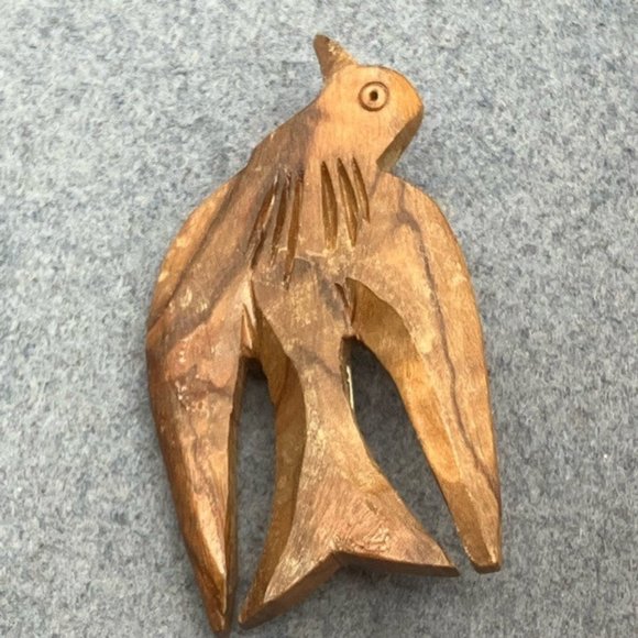 Wooden Bird Pin Brooch As IsCarved Peace Dove Abstract Minimalist MCM Retro BoHo - Picture 4 of 8